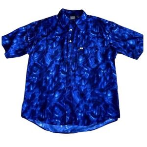 Vtg Enyce Brand Blue Pattern oversized Short Sleeve Button Up Shirt Men's Medium